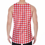 Red And White Check Pattern Print Men's Velvet Tank Top
