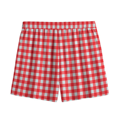 Red And White Check Pattern Print Mesh Shorts