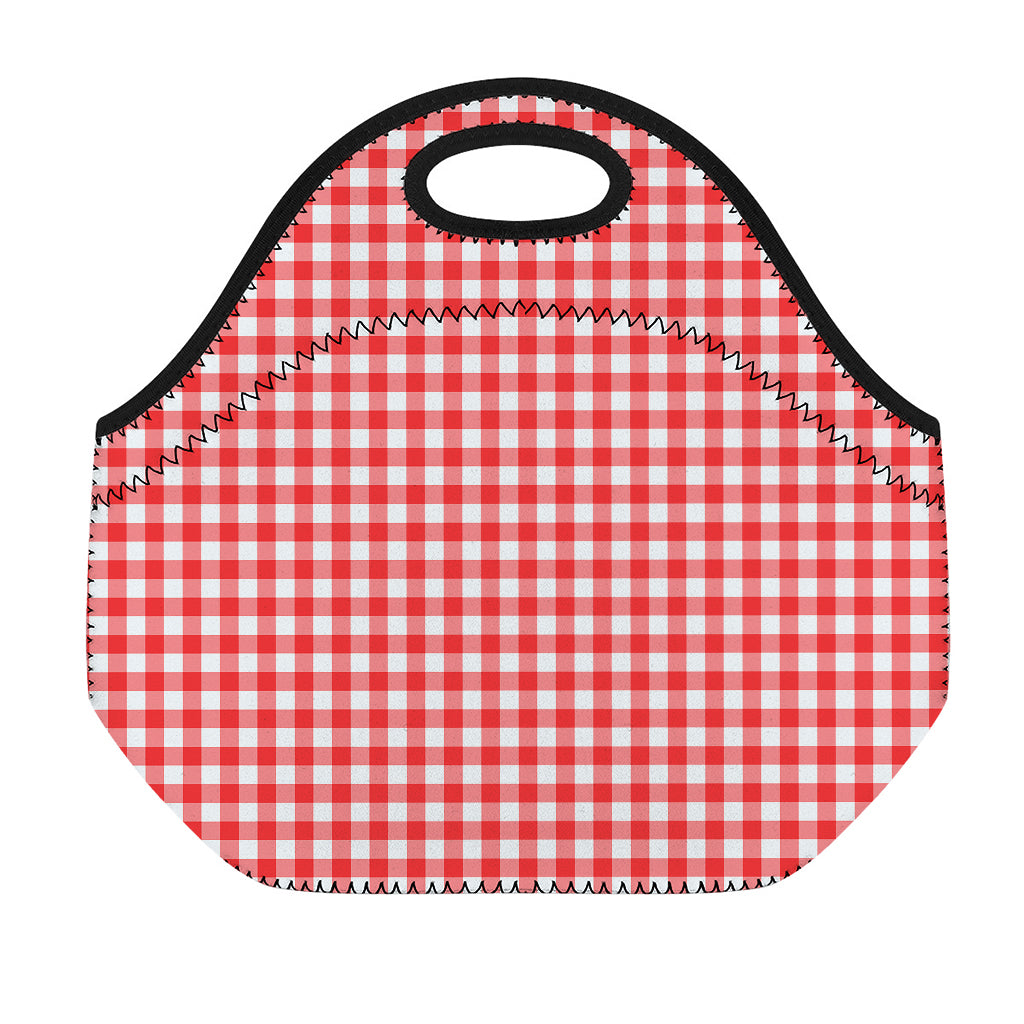 Red And White Check Pattern Print Neoprene Lunch Bag