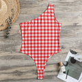 Red And White Check Pattern Print One Shoulder Bodysuit