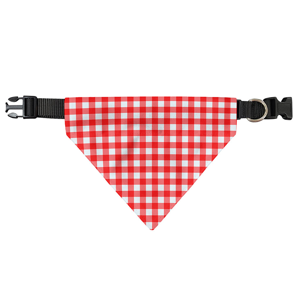 Red And White Check Pattern Print Over The Collar Dog Bandana