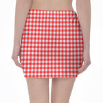 Red And White Check Pattern Print Pencil Mini Skirt