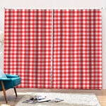 Red And White Check Pattern Print Pencil Pleat Curtains