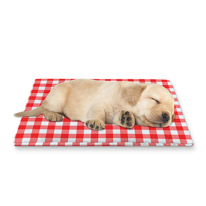 Red And White Check Pattern Print Pet Cooling Mat Cover