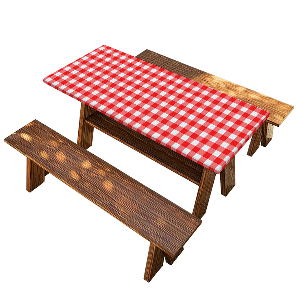Red And White Check Pattern Print Picnic Table Cover
