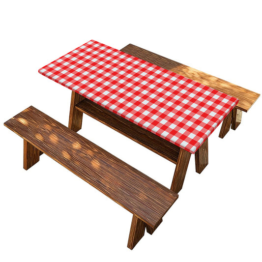 Red And White Check Pattern Print Picnic Table Cover