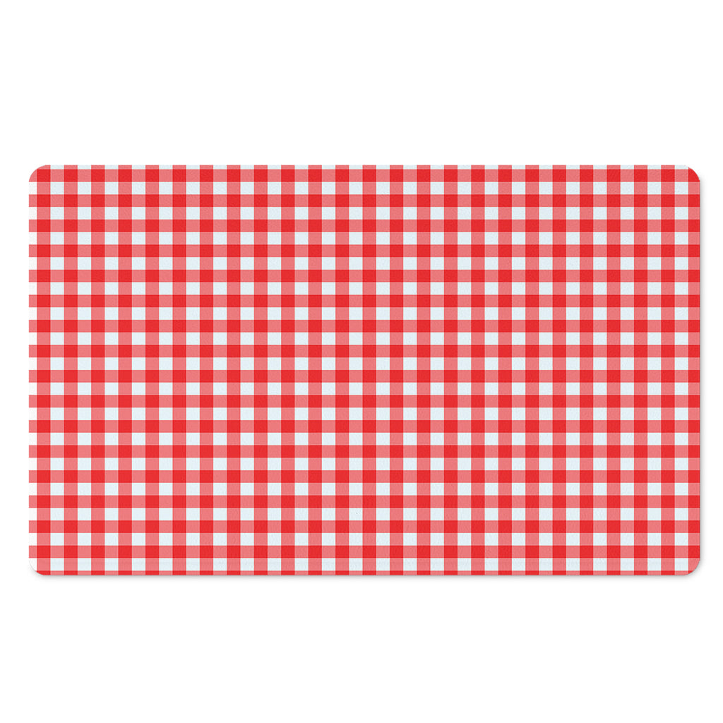 Red And White Check Pattern Print Polyester Doormat