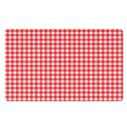 Red And White Check Pattern Print Polyester Doormat