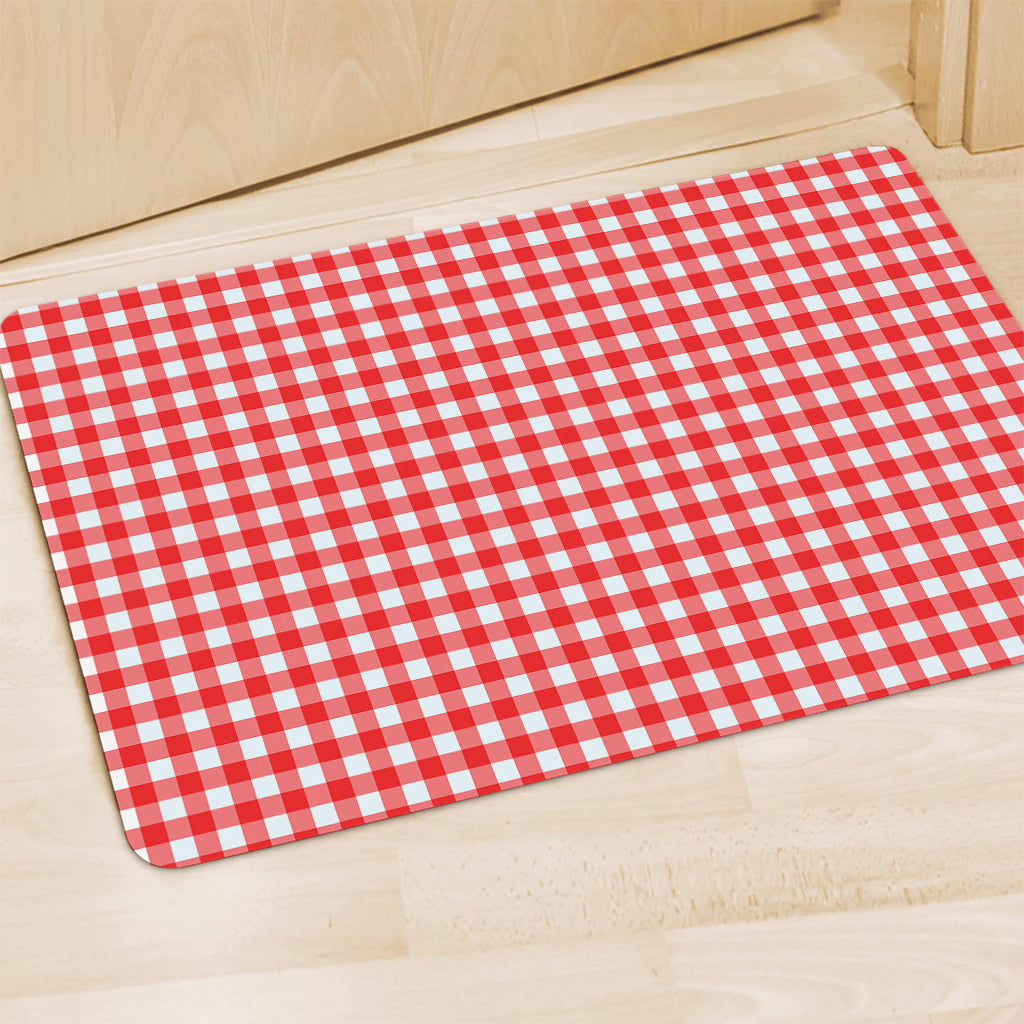 Red And White Check Pattern Print Polyester Doormat