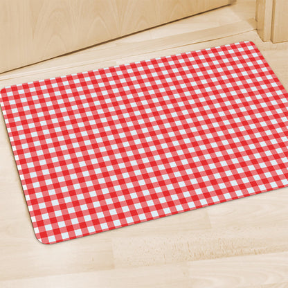 Red And White Check Pattern Print Polyester Doormat