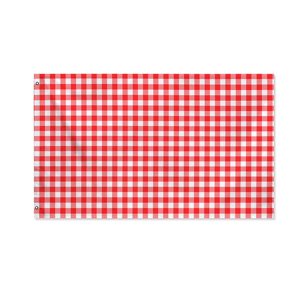 Red And White Check Pattern Print Polyester Flag