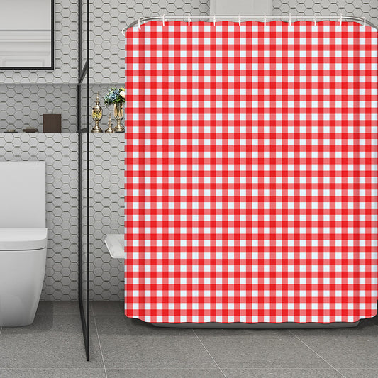Red And White Check Pattern Print Polyester Shower Curtain