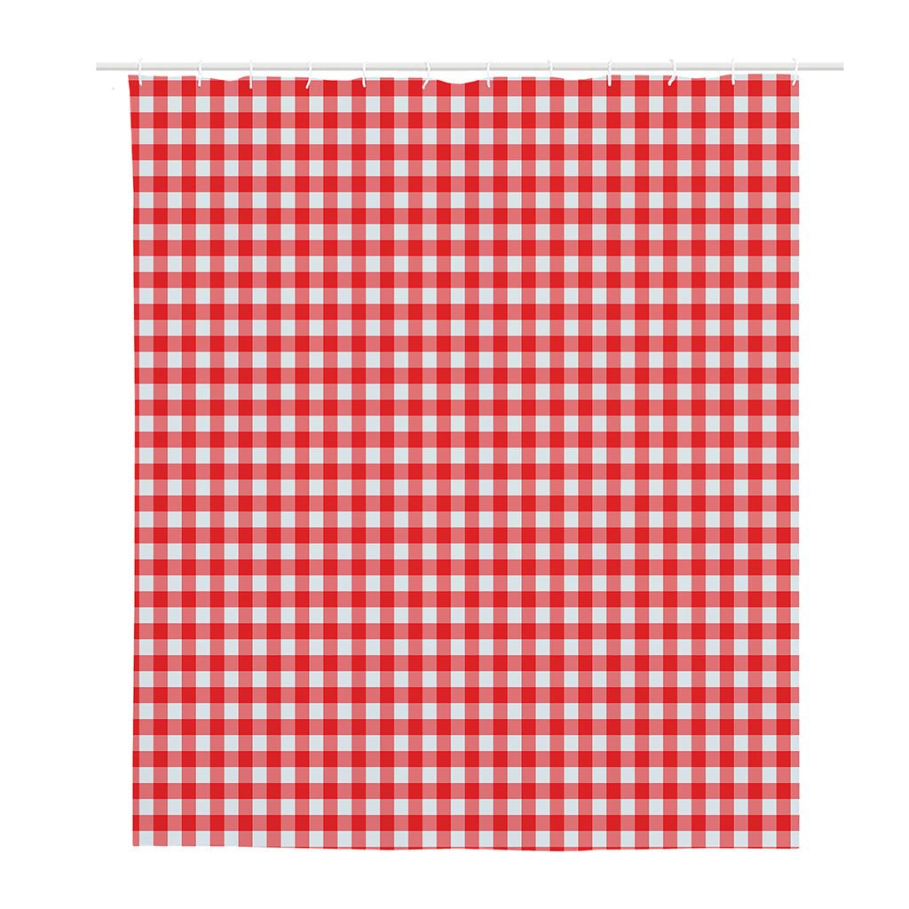 Red And White Check Pattern Print Polyester Shower Curtain