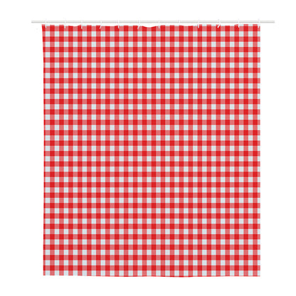 Red And White Check Pattern Print Polyester Shower Curtain