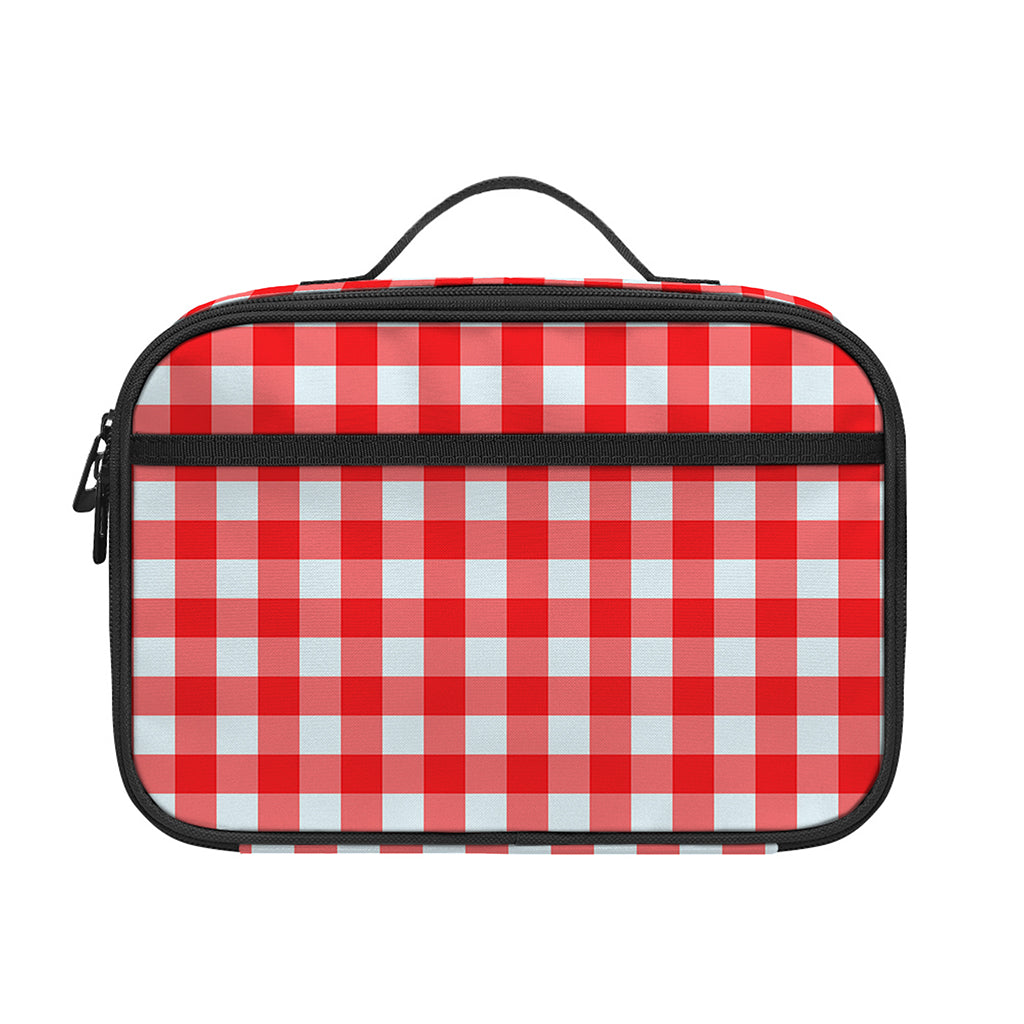 Red And White Check Pattern Print Portable Lunch Bag