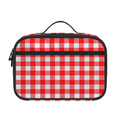 Red And White Check Pattern Print Portable Lunch Bag