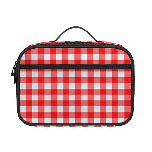 Red And White Check Pattern Print Portable Lunch Bag