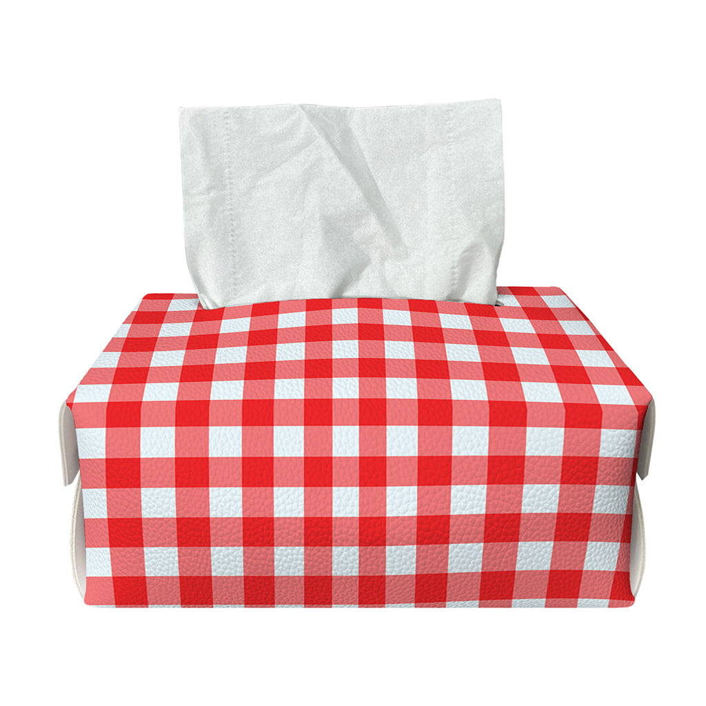 Red And White Check Pattern Print Rectangle Tissue Box Cover