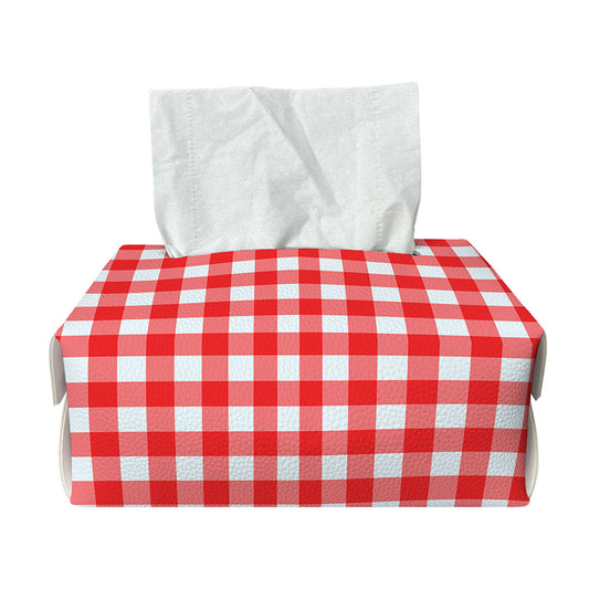 Red And White Check Pattern Print Rectangle Tissue Box Cover
