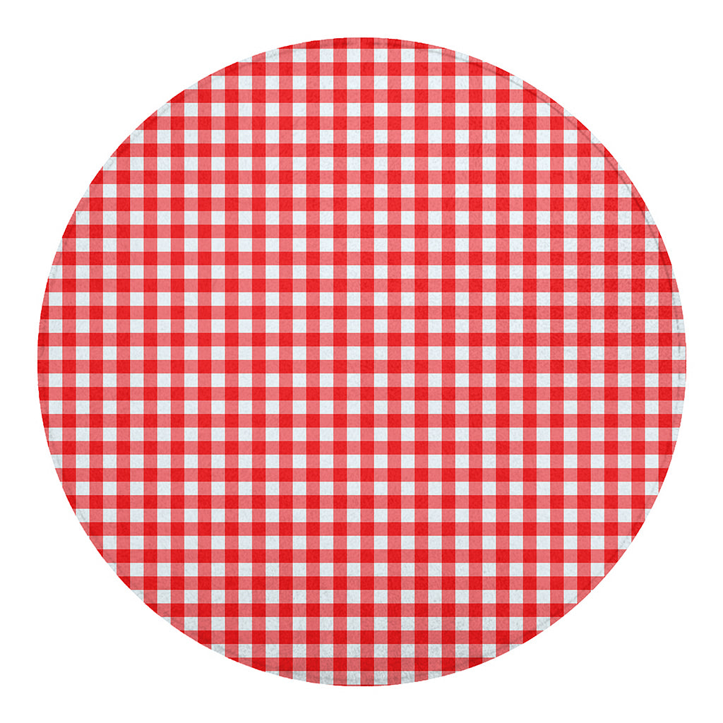 Red And White Check Pattern Print Round Blanket