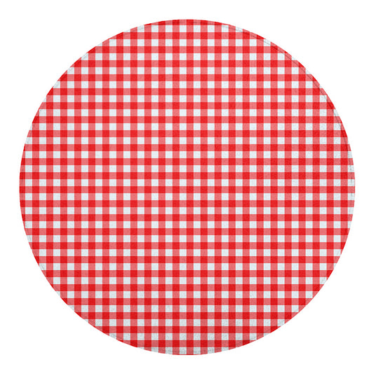 Red And White Check Pattern Print Round Blanket