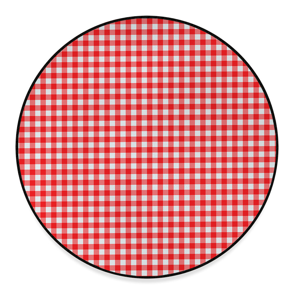 Red And White Check Pattern Print Round Floor Mat