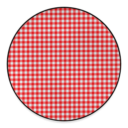 Red And White Check Pattern Print Round Floor Mat