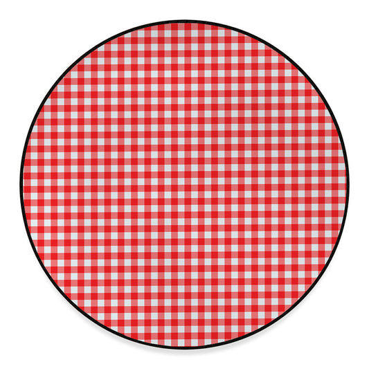 Red And White Check Pattern Print Round Floor Mat