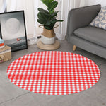 Red And White Check Pattern Print Round Rug