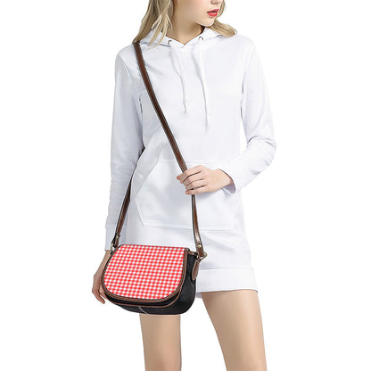 Red And White Check Pattern Print Saddle Bag