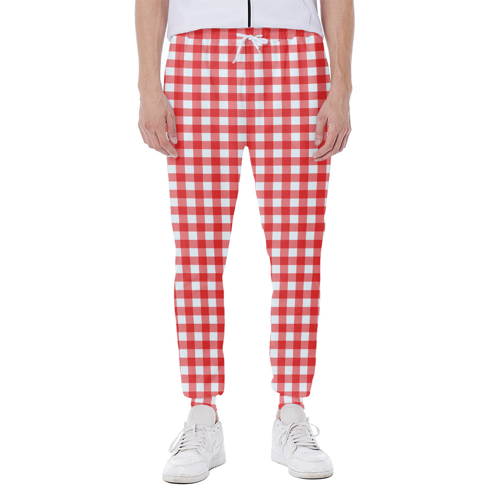 Red And White Check Pattern Print Scuba Joggers