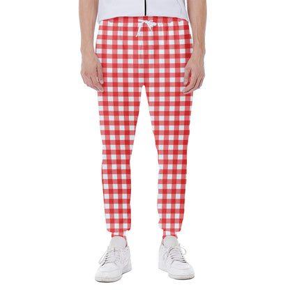 Red And White Check Pattern Print Scuba Joggers