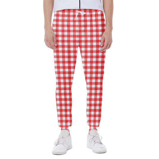 Red And White Check Pattern Print Scuba Joggers