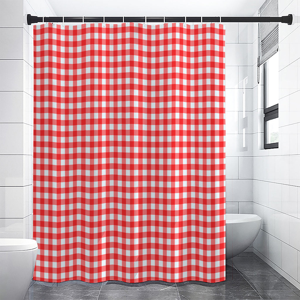 Red And White Check Pattern Print Shower Curtain