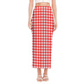 Red And White Check Pattern Print Side Slit Maxi Skirt