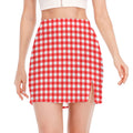 Red And White Check Pattern Print Side Slit Mini Skirt