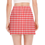 Red And White Check Pattern Print Side Slit Mini Skirt