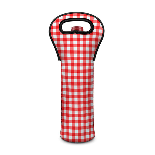 Red And White Check Pattern Print Single Neoprene Wine Tote