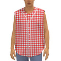 Red And White Check Pattern Print Sleeveless Baseball Jersey