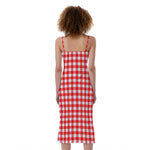 Red And White Check Pattern Print Slim Fit Midi Cami Dress