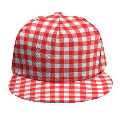Red And White Check Pattern Print Snapback Cap