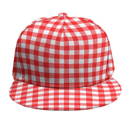 Red And White Check Pattern Print Snapback Cap