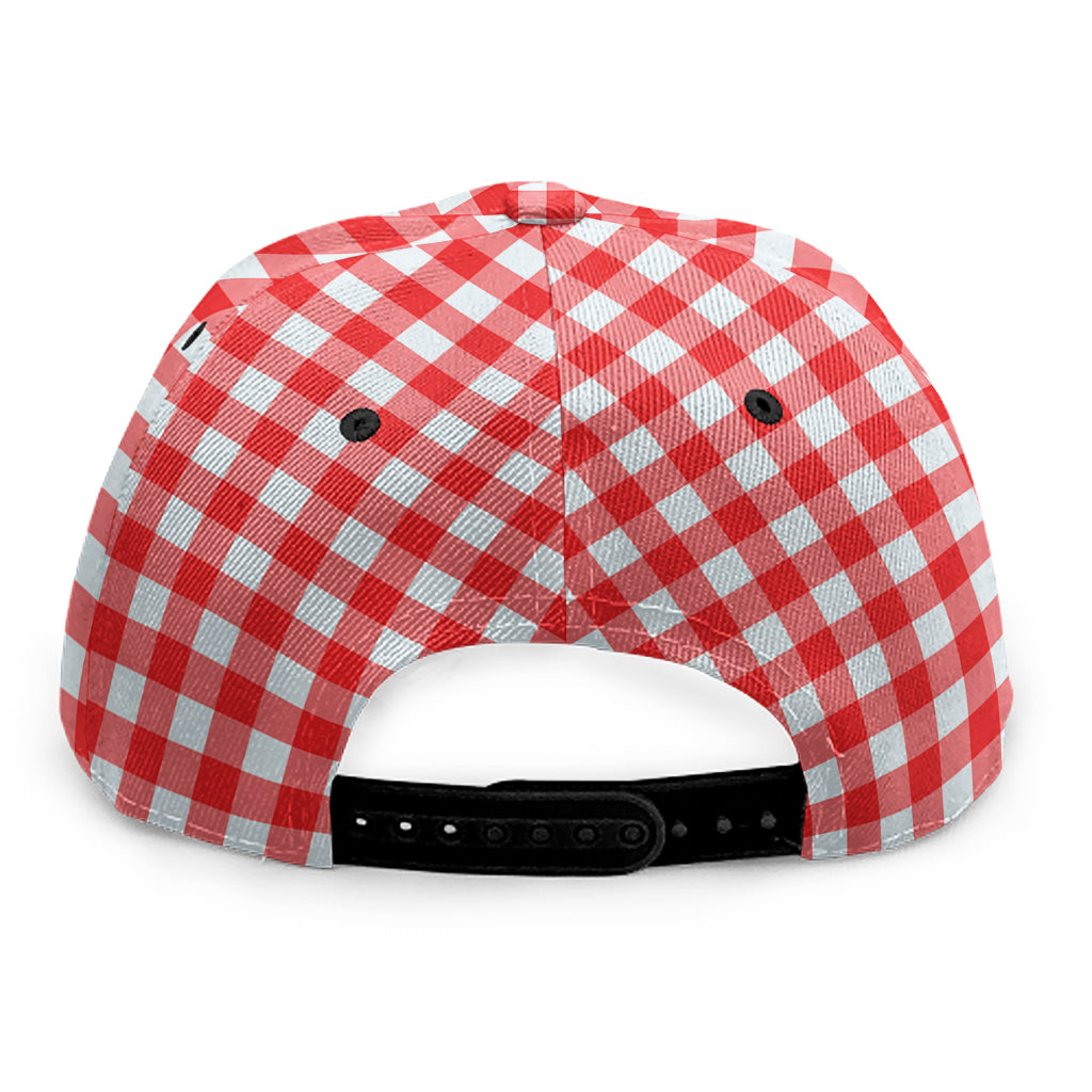 Red And White Check Pattern Print Snapback Cap