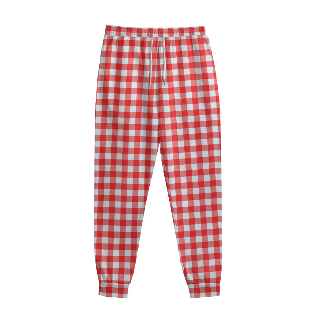Red And White Check Pattern Print Sweatpants