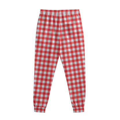 Red And White Check Pattern Print Sweatpants