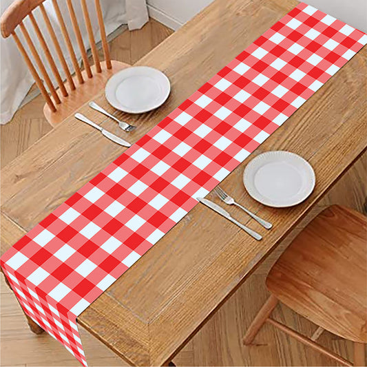 Red And White Check Pattern Print Table Runner