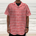 Red And White Check Pattern Print Textured Short Sleeve Shirt