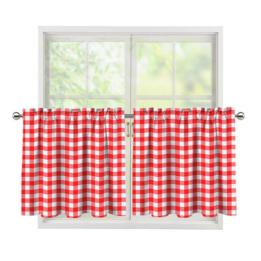 Red And White Check Pattern Print Tier Curtains