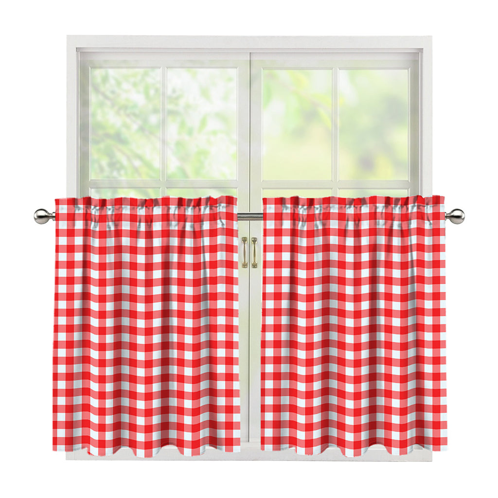 Red And White Check Pattern Print Tier Curtains
