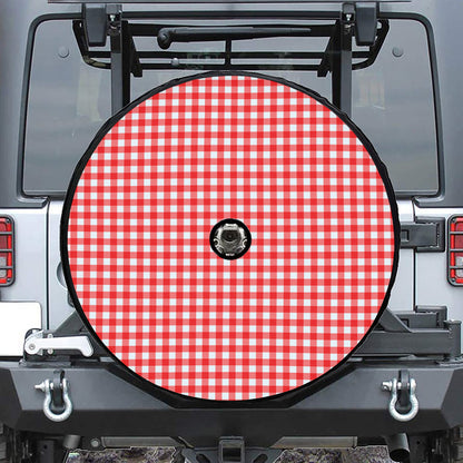 Red And White Check Pattern Print Tire Cover With Camera Hole